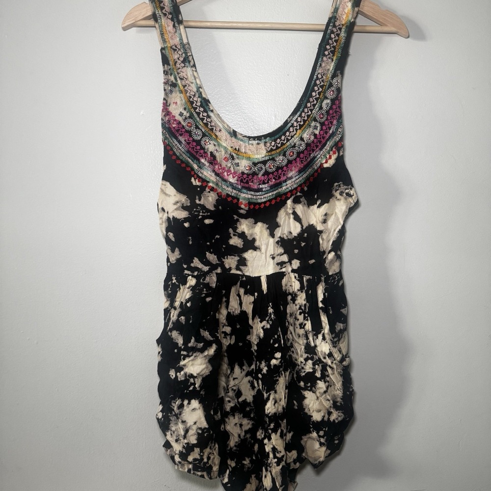 Billabong Y2K Tie Dye Romper Sz S Backless Boho HIppie Beachy Embroidery